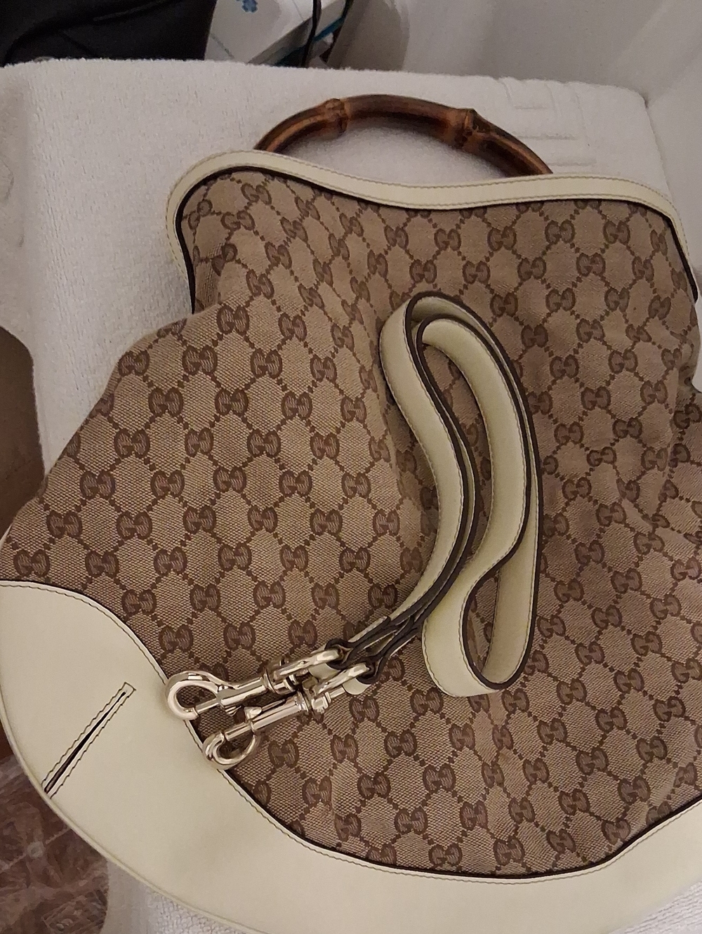 Gucci Brown GG Canvas Hobo with Bamboo Handle and Cream Trim - Picture 12 of 13